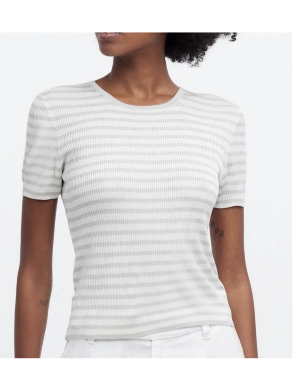 MADEWELL Sweater Tee Women Medium Micro-Rib Knit Stripe Stretch Viscose NQ336